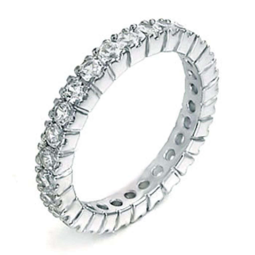 925 Sterling Silver Eternity Round Cz Rhodium Ring